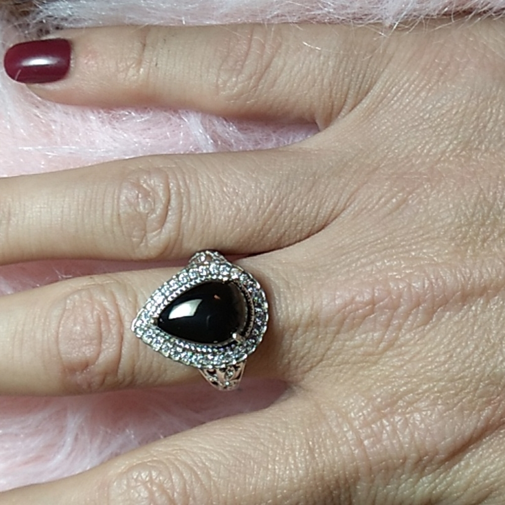 Elite Shungite Diamond Platinum Halo Ring Black Certified Jewelry